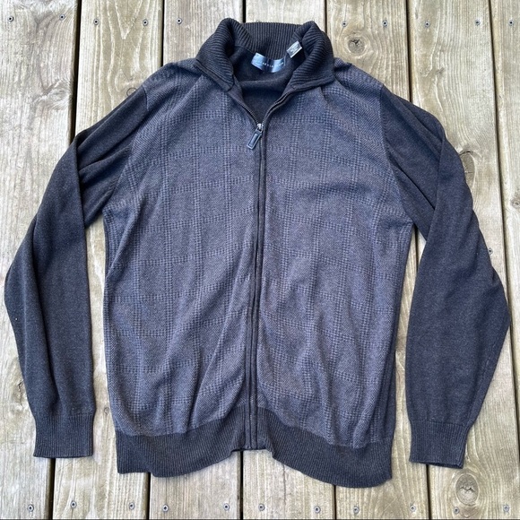 Oscar De La Renta Men’s Colorblock black gray full zip sweater XL collared - Picture 1 of 10